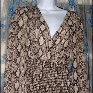 Exotic NEW Womens Snakeskin Print SMOCKED MINI DRESS TUNIC TOP Sz S Black